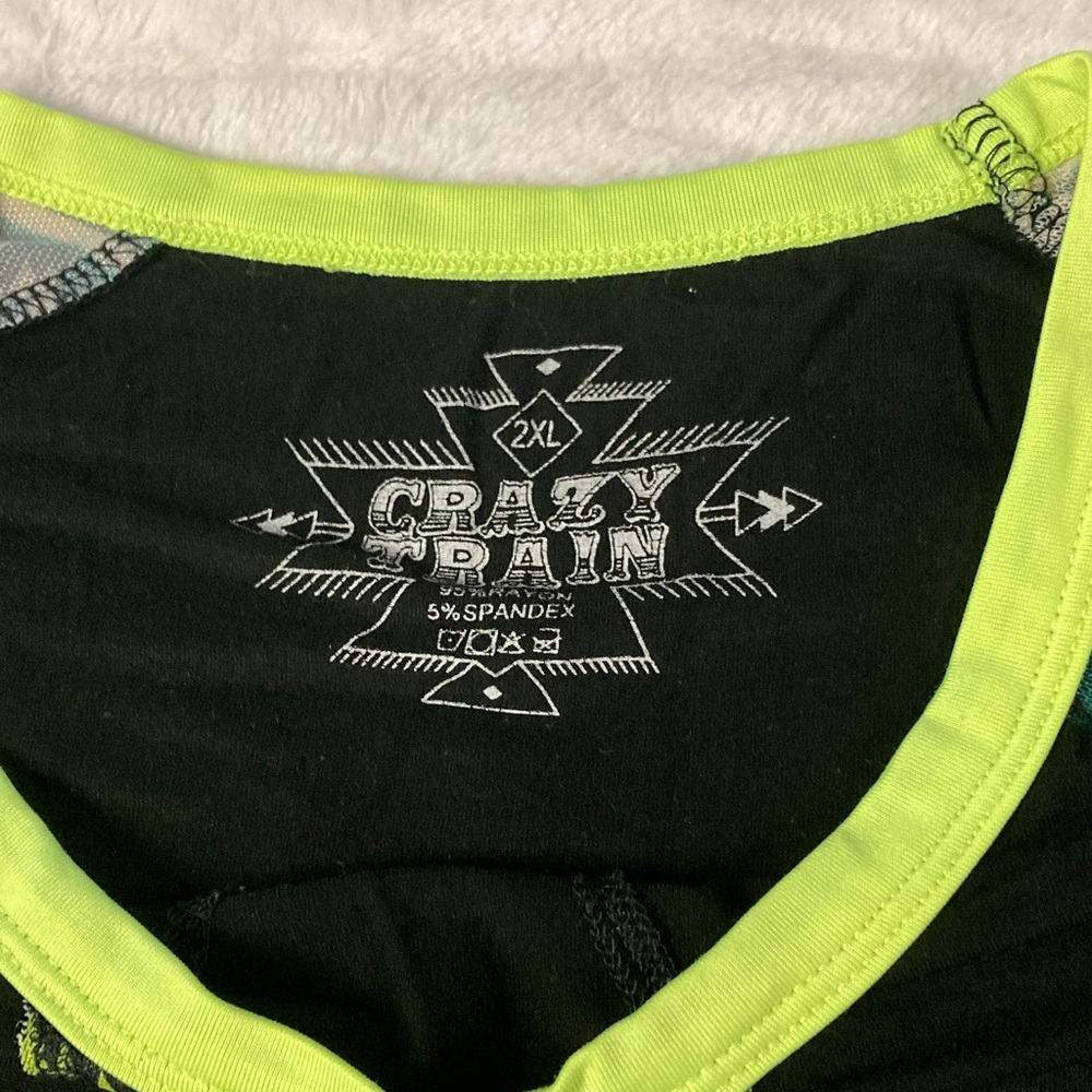 Women’s Crazy Train Black Tee with Neon Yellow-Green Trim - Picture 2 of 3